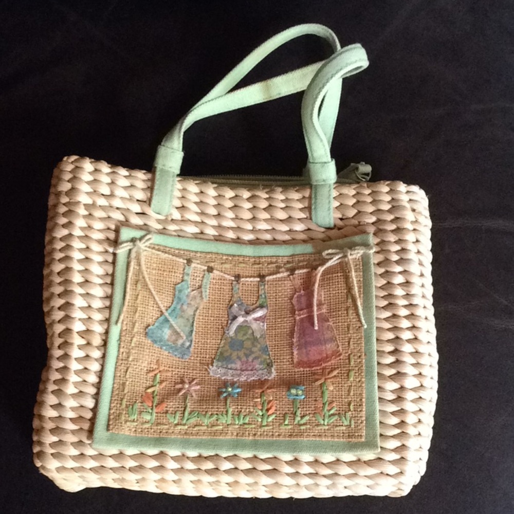 Vintage Cornhusk Purse Canvas Appliqué Sequins⬇️